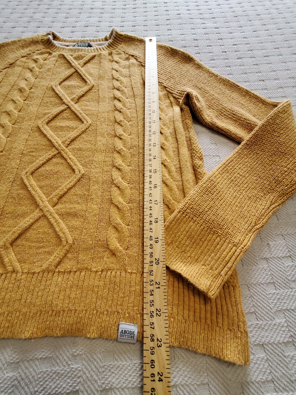 Abode Outside Waypoint Mustard Yellow Cable Knit Pullover Sweater View 5